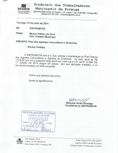 Ofício entregue ao prefeito