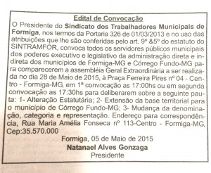 Assembleia será na Câmara Municipal
